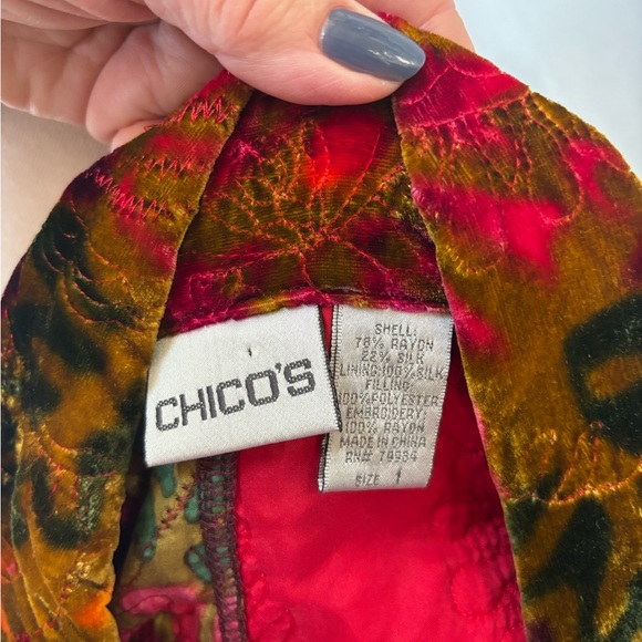 Chico's Velvet Silk Patchwork Zip Jacket size 1 ~ Medium - Picture 3 of 4